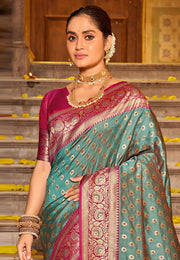 Sea Green Banarasi Silk Saree