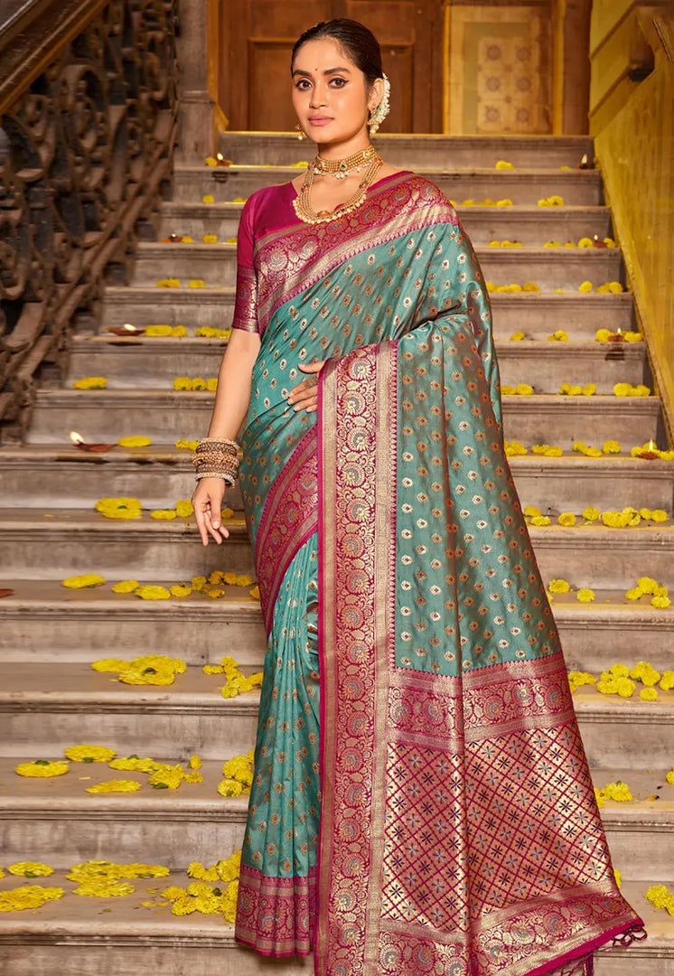 Sea Green Banarasi Silk Saree
