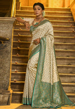 Load image into Gallery viewer, Sea Green Banarasi Silk Saree With Blouse
