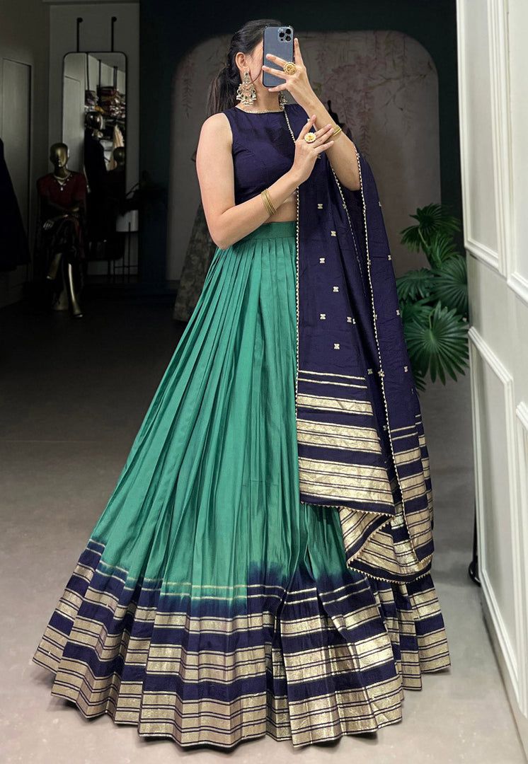 Sea Green Chanderi Circular Lehenga Choli