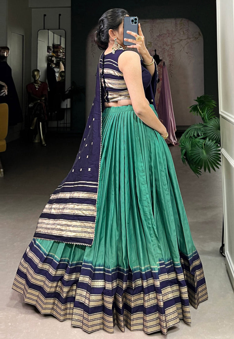 Sea Green Chanderi Circular Lehenga Choli