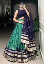 Load image into Gallery viewer, Sea Green Chanderi Circular Lehenga Choli
