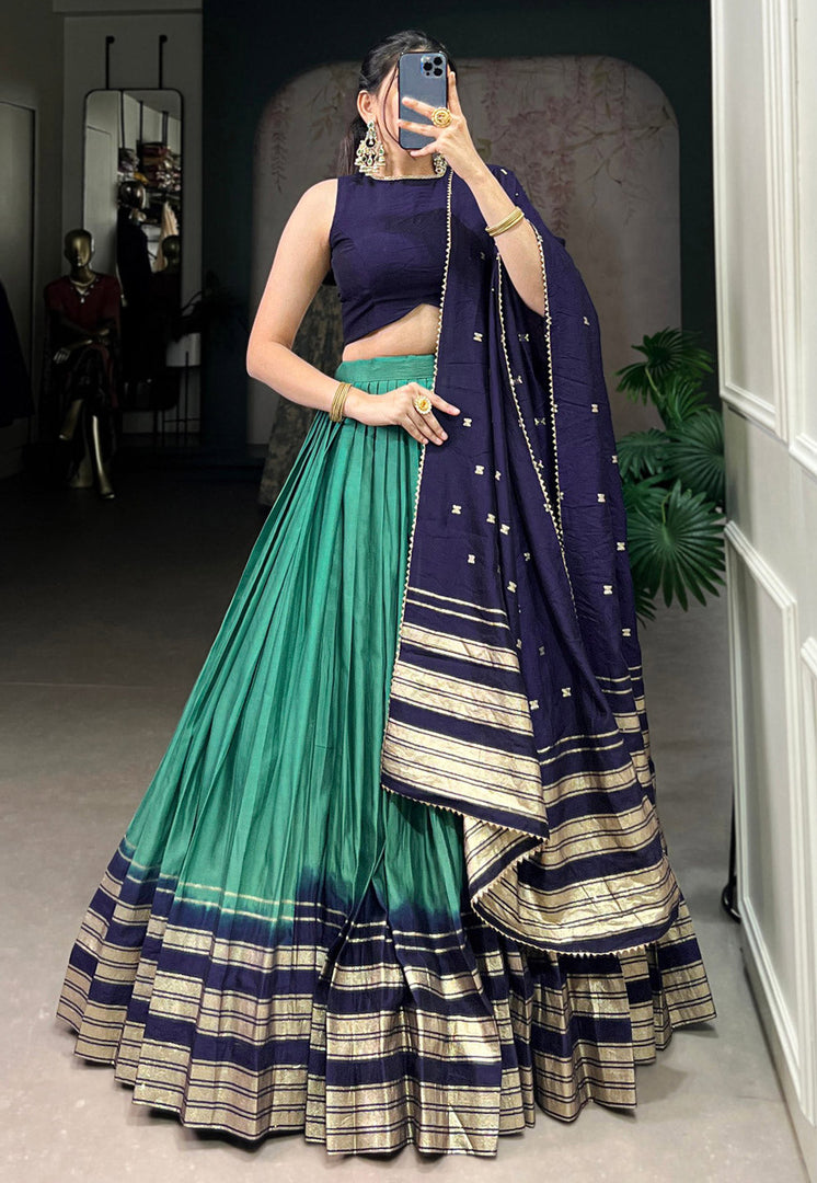 Sea Green Chanderi Circular Lehenga Choli