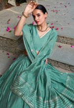 Load image into Gallery viewer, Sea Green Chanderi Lehenga Choli
