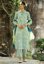 Load image into Gallery viewer, Sea Green Chanderi Readymade Pant Style Suit
