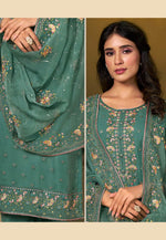 Load image into Gallery viewer, Sea Green Chiffon Pant Style Suit
