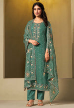 Load image into Gallery viewer, Sea Green Chiffon Pant Style Suit
