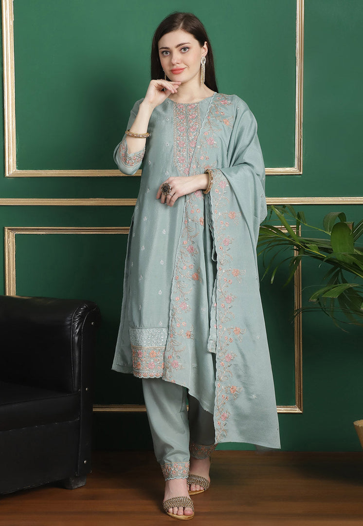 Sea Green Chinon Chiffon Pakistani Suit
