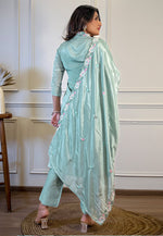 Load image into Gallery viewer, Sea Green Chinon Readymade Anarkali Suit
