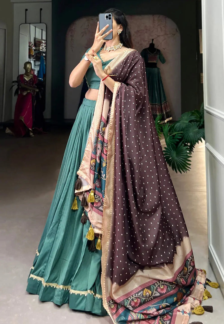 Sea Green Chinon Silk Circular Lehenga Choli