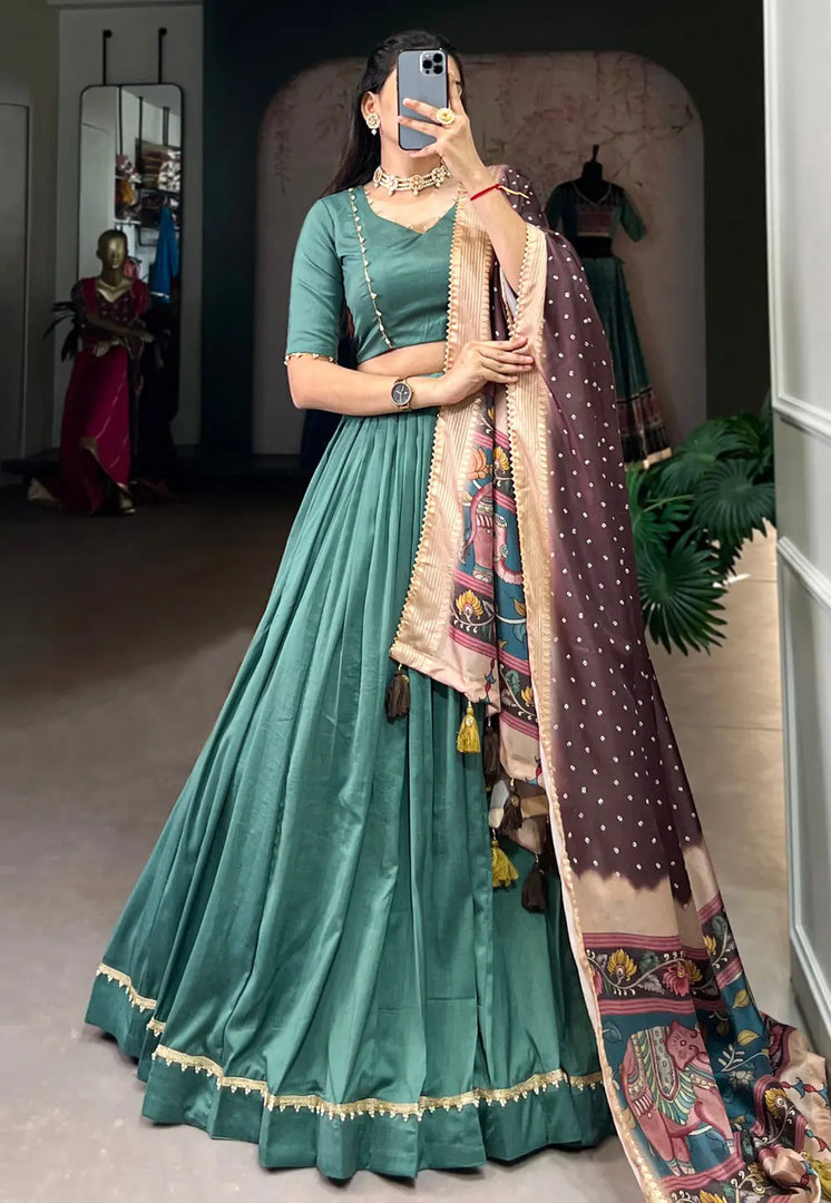 Sea Green Chinon Silk Circular Lehenga Choli