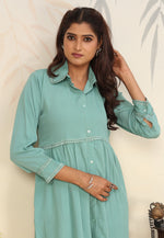 Load image into Gallery viewer, Sea Green Cotton Kurta Set With Pant

