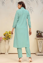 Load image into Gallery viewer, Sea Green Cotton Kurta Set With Pant
