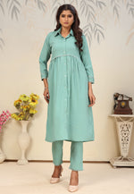Load image into Gallery viewer, Sea Green Cotton Kurta Set With Pant
