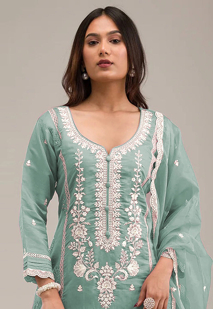 Sea Green Cotton Pakistani Suit
