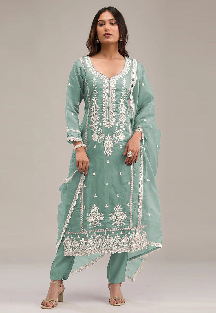 Sea Green Cotton Pakistani Suit