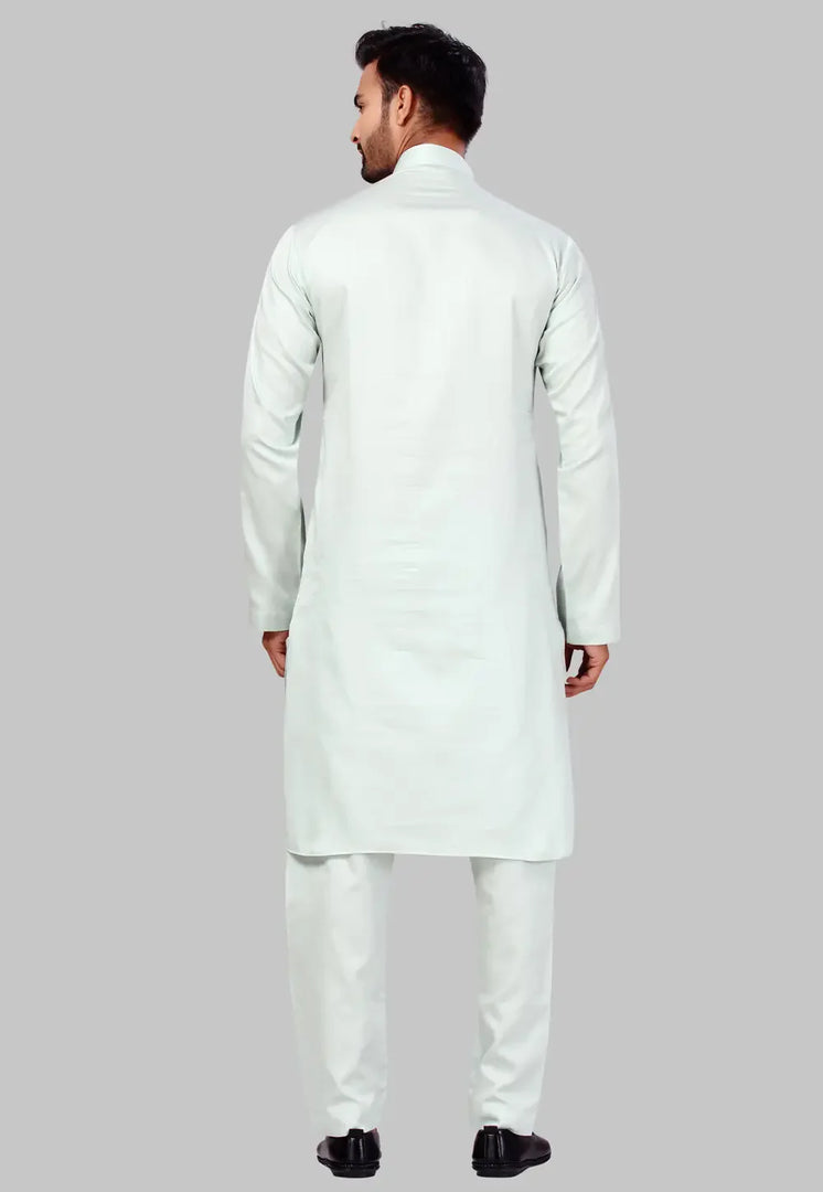 Sea Green Cotton Pathani Suit