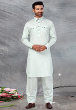 Load image into Gallery viewer, Sea Green Cotton Pathani Suit
