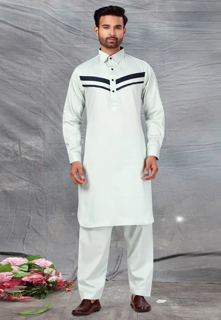 Sea Green Cotton Pathani Suit
