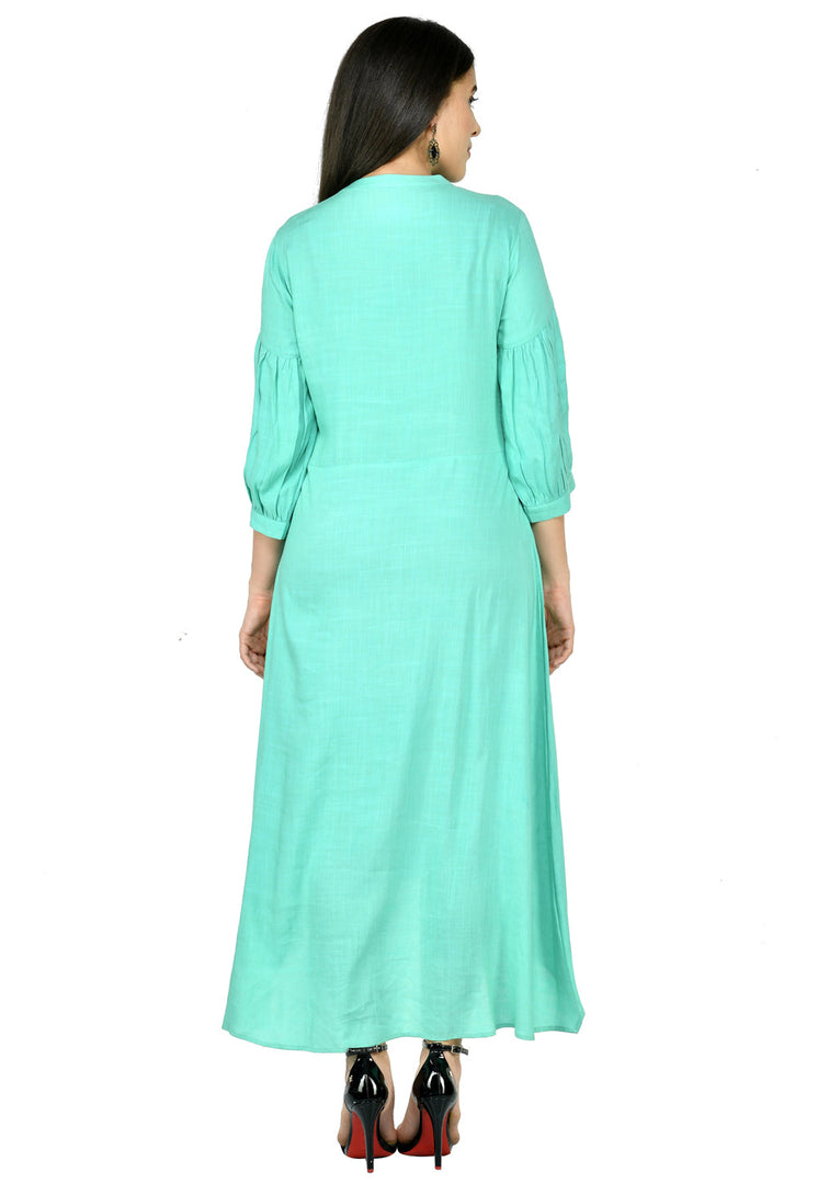 Sea Green Cotton Rayon Kurta Set With Legging