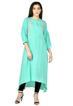 Load image into Gallery viewer, Sea Green Cotton Rayon Kurta Set With Legging
