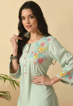 Load image into Gallery viewer, Sea Green Cotton Rayon Kurta Set With Pent
