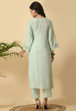 Load image into Gallery viewer, Sea Green Cotton Rayon Kurta Set With Pent
