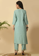 Load image into Gallery viewer, Sea Green Cotton Rayon Kurta Set With Pent
