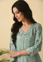 Load image into Gallery viewer, Sea Green Cotton Rayon Kurta Set With Pent
