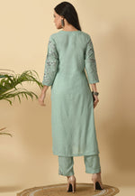 Load image into Gallery viewer, Sea Green Cotton Rayon Kurta Set With Pent
