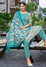Load image into Gallery viewer, Sea Green Cotton Readymade Pakistani Suit
