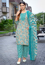 Load image into Gallery viewer, Sea Green Cotton Readymade Pakistani Suit
