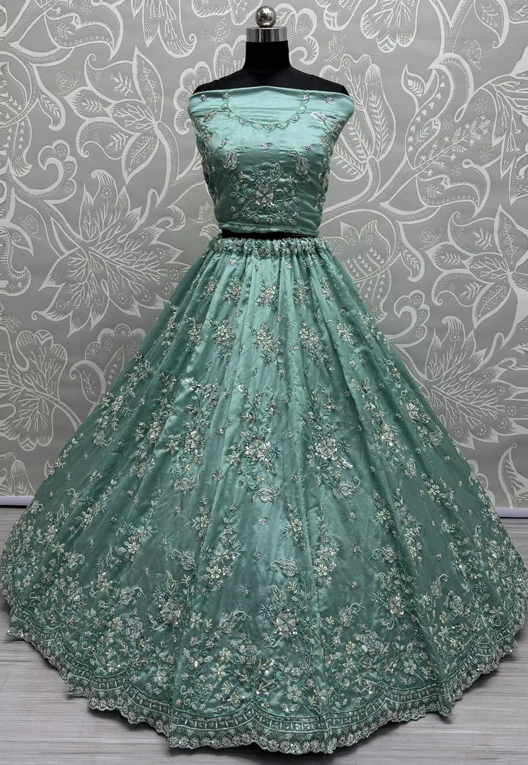 Sea Green Cotton Silk Wedding Lehenga Choli