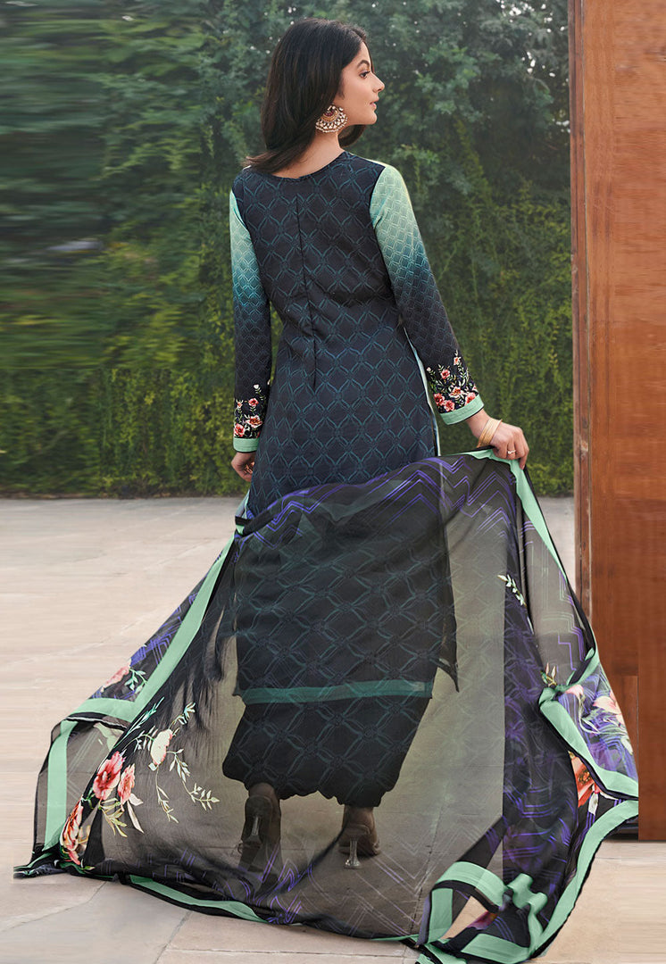 Sea Green Crepe Patiala Suit
