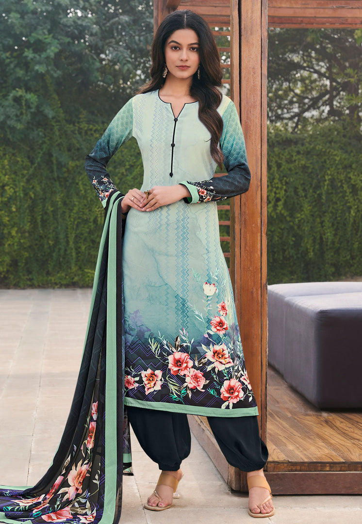 Sea Green Crepe Patiala Suit