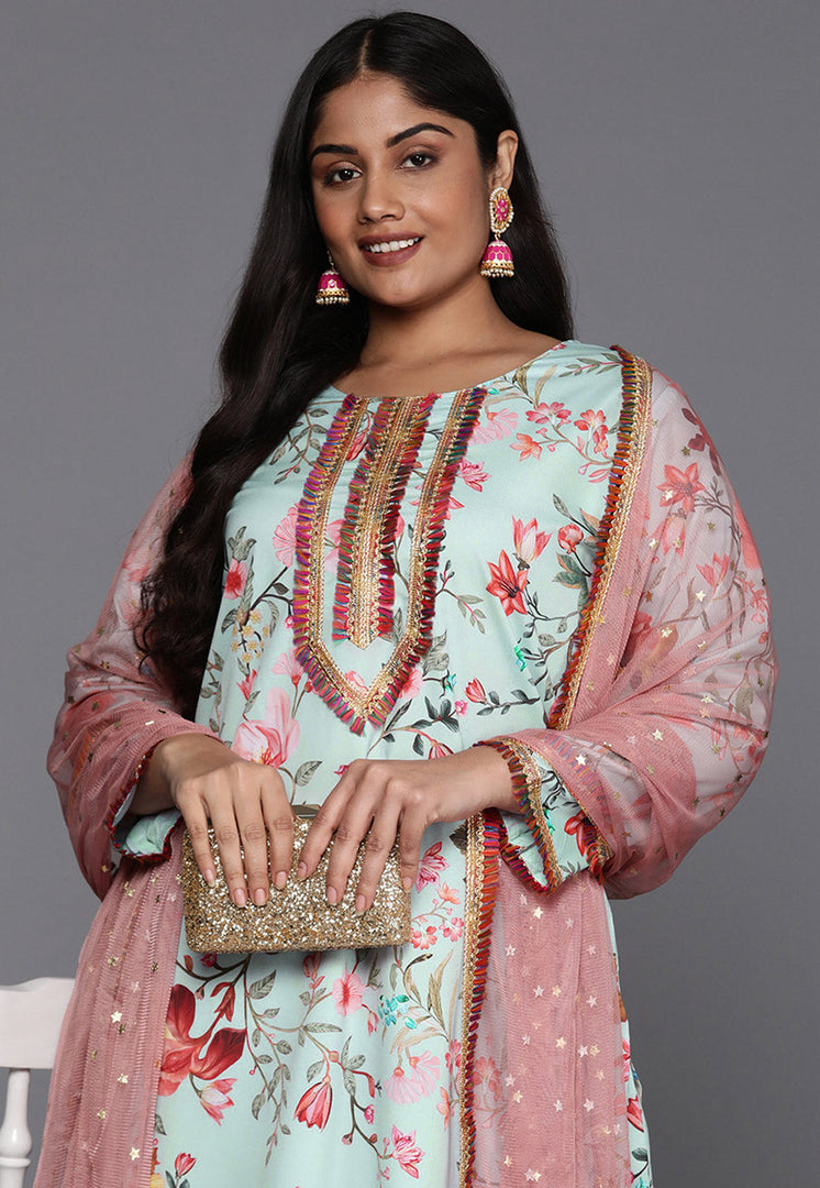 Sea Green Crepe Readymade Pakistani Suit