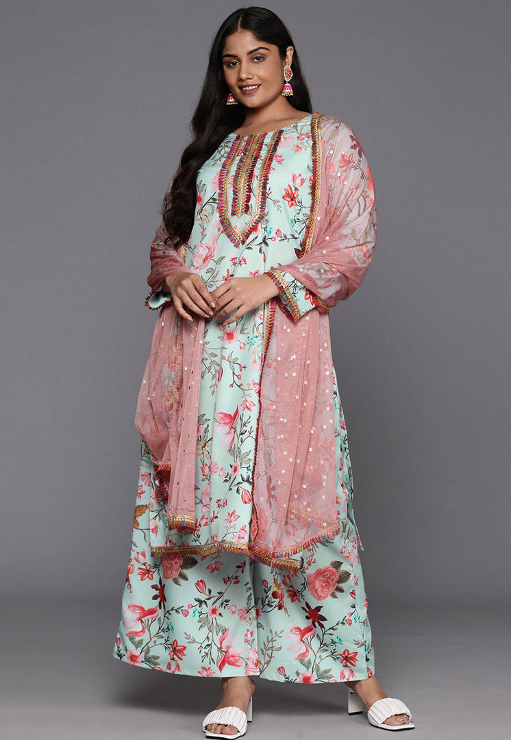 Sea Green Crepe Readymade Pakistani Suit