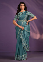 Load image into Gallery viewer, Sea Green Crepe Saree With Blouse
