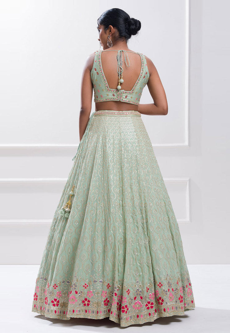 Sea Green Georgette Circular Lehenga Choli