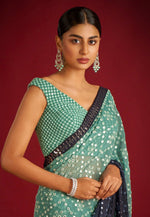 Load image into Gallery viewer, Sea Green Georgette Half N Half Saree
