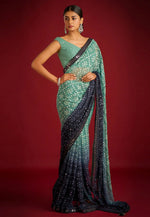 Load image into Gallery viewer, Sea Green Georgette Half N Half Saree
