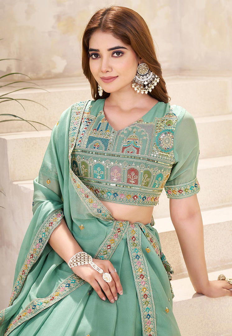 Sea Green Georgette Lehenga Choli