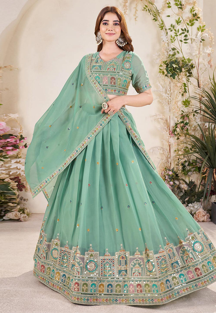 Sea Green Georgette Lehenga Choli