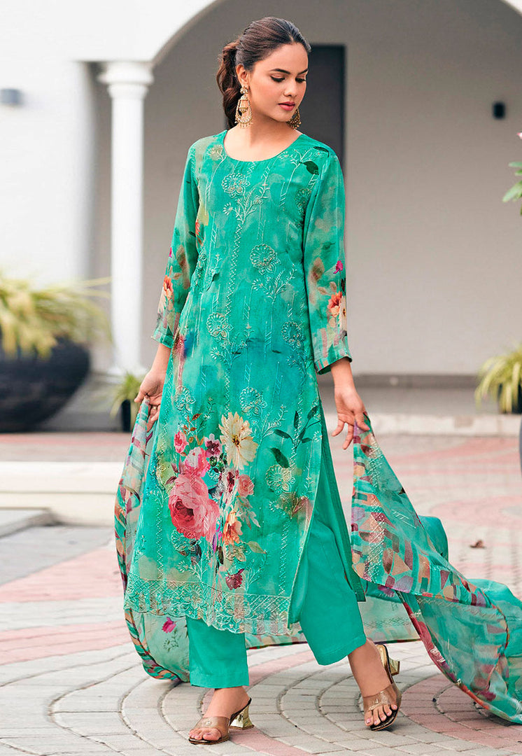 Sea Green Georgette Pakistani Suit