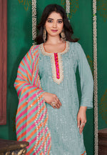 Load image into Gallery viewer, Sea Green Georgette Readymade Sharara Suit
