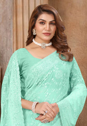 Sea Green Georgette Saree With Blouse