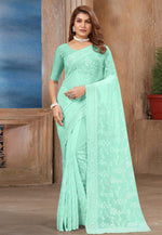 Load image into Gallery viewer, Sea Green Georgette Saree With Blouse

