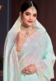 Sea Green Georgette Sequence Saree