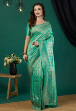 Load image into Gallery viewer, Sea Green Kanjivaram Silk Saree
