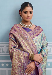 Sea Green Kanjivaram Silk Saree With Blouse